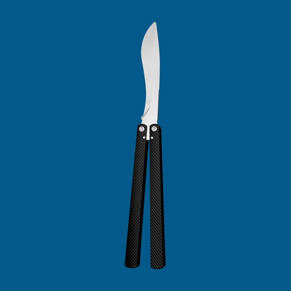 Silver Rounded / Black Handle butterfly knife trainer