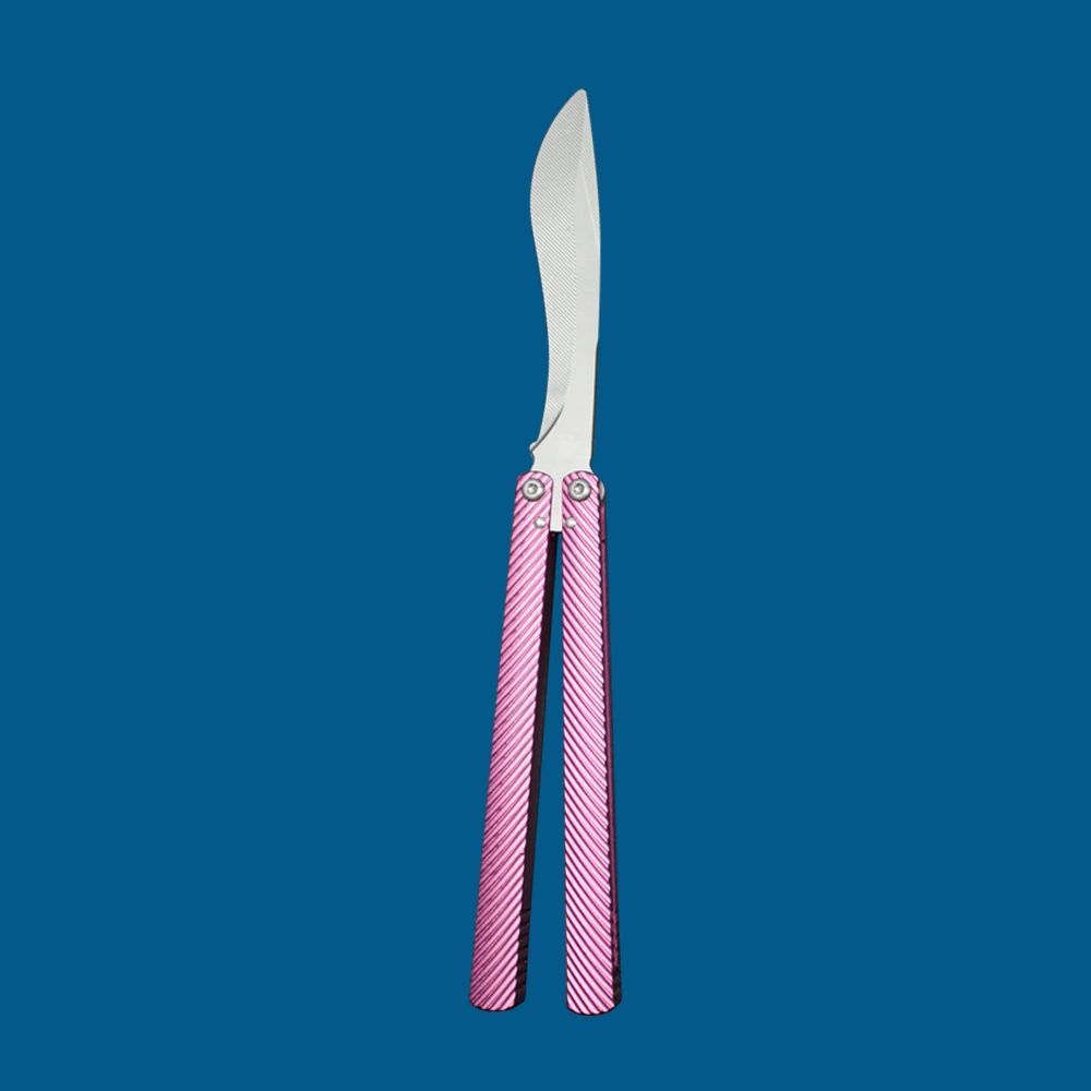 Silver Rounded / Pink Handle butterfly knife trainer