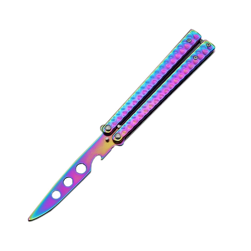 Rainbow-finish B10 stainless steel butterfly knife trainer