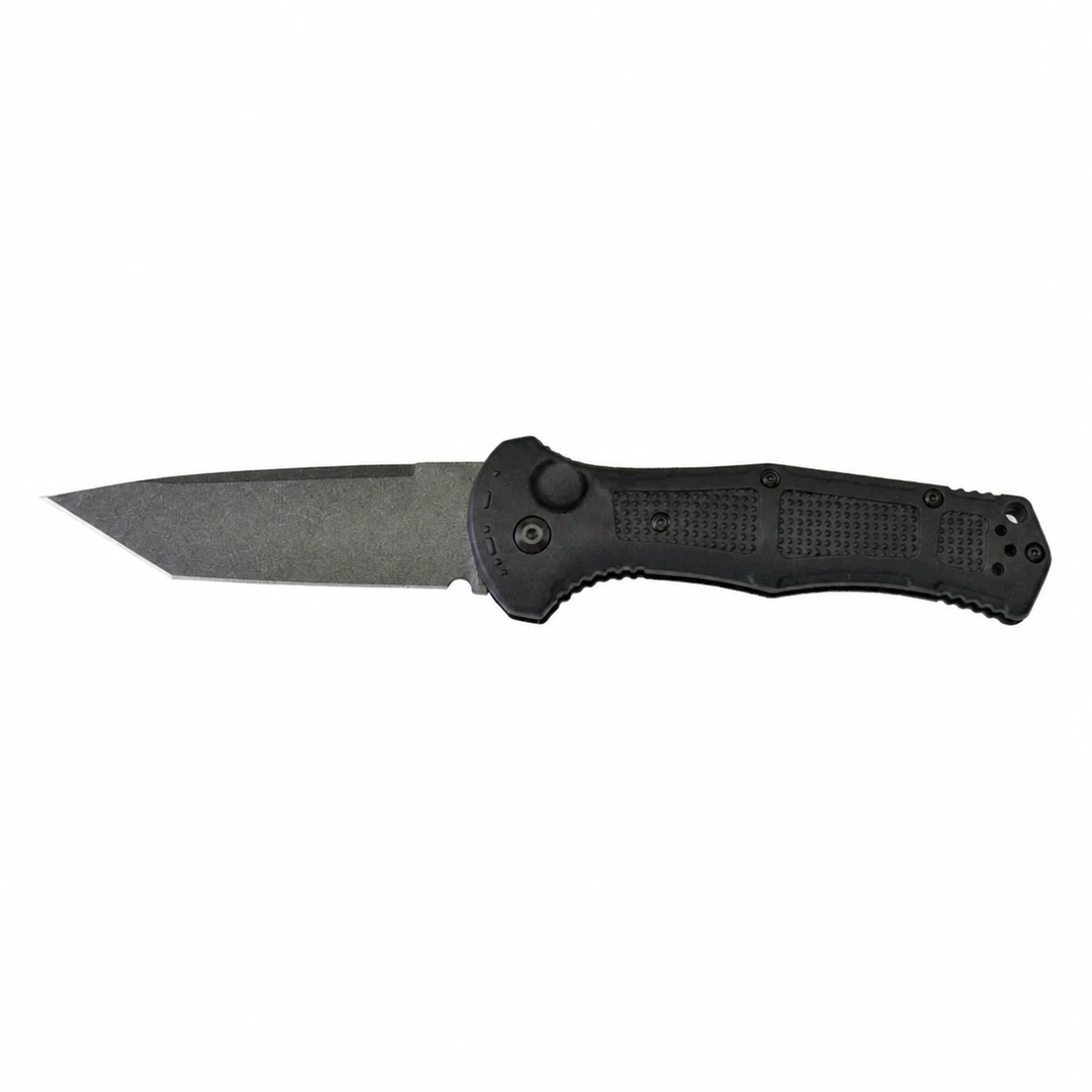 Black tanto-point folding knife with a plain edge