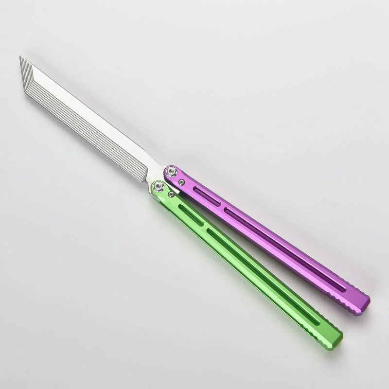 Purple / Green / Silver Blade CNC aluminum butterfly knife trainer