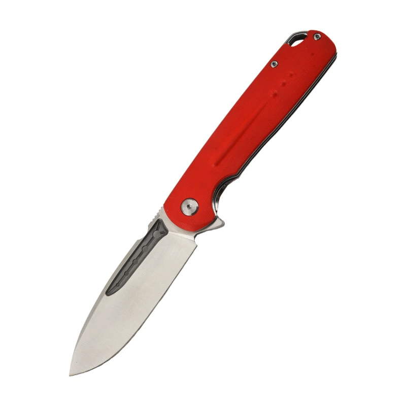 D2 folding knife with red G10 handle