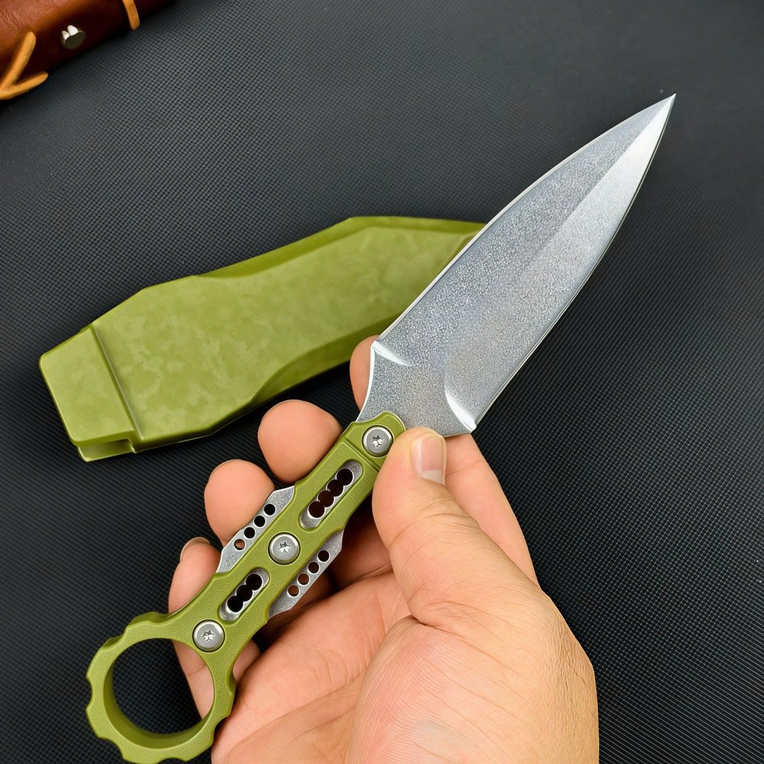 D2 Steel Ring-Handle Fixed Blade Knife - Green