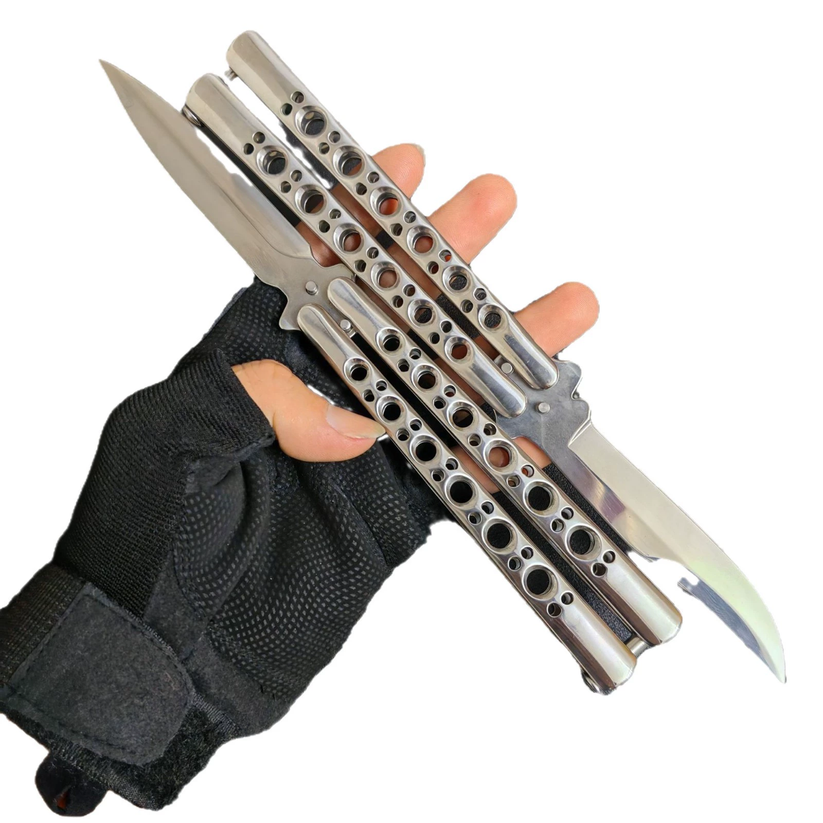 Six-Hole Practice Blade with a mirror-finish butterfly handle