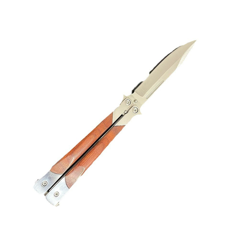 Brown decorative-handle stainless butterfly knife