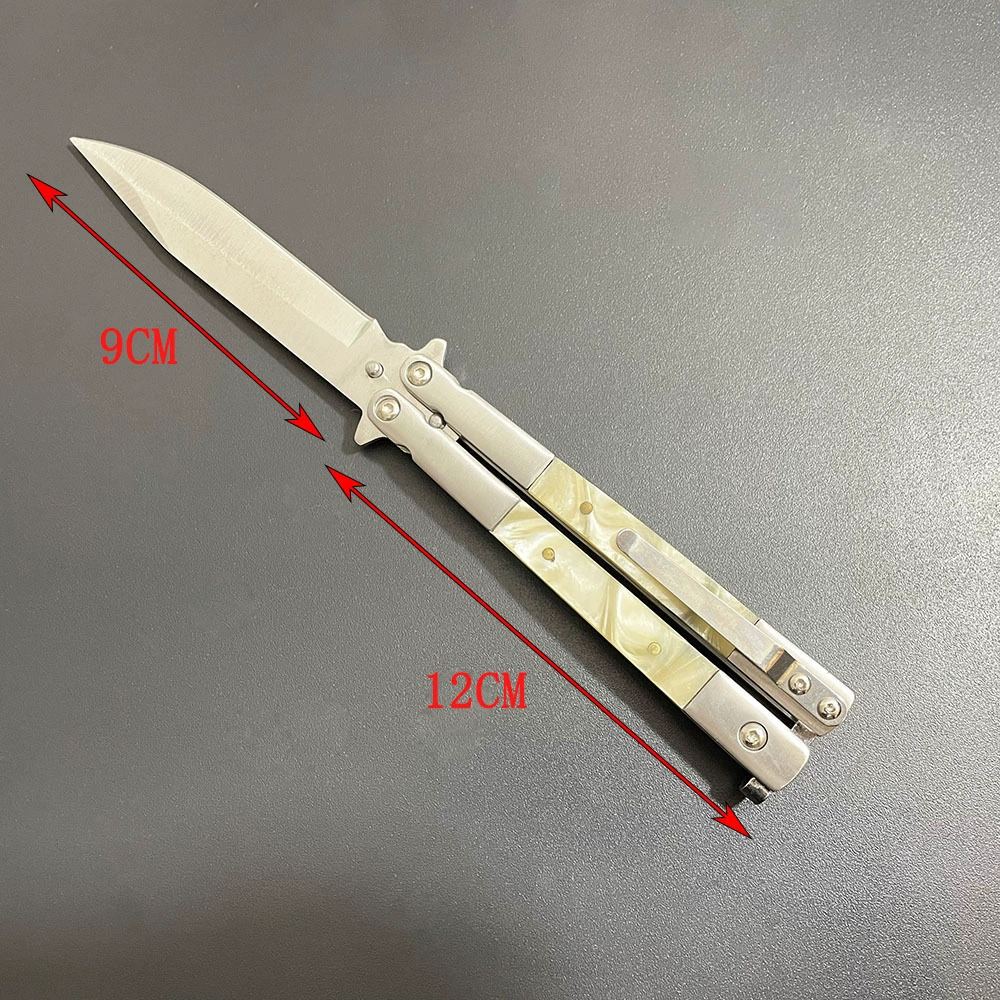 White decorative-handle stainless butterfly knife